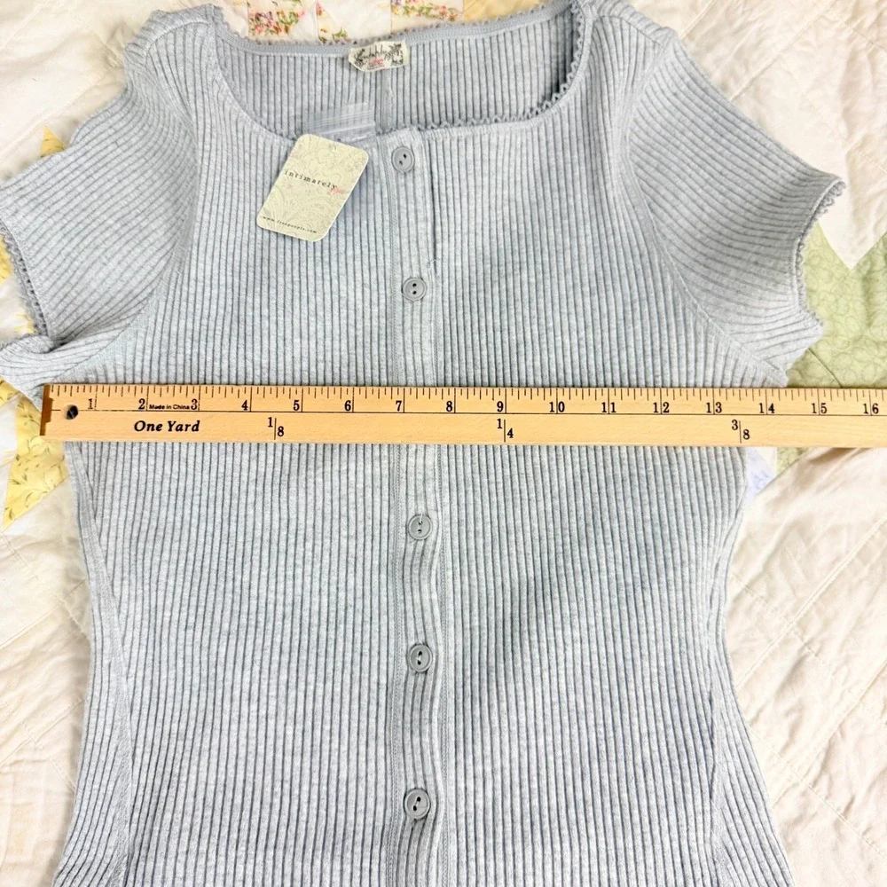 Intimately Free People Ribbed Knit Most Wanted Cardi Gray Lace Trim Buttoned  M